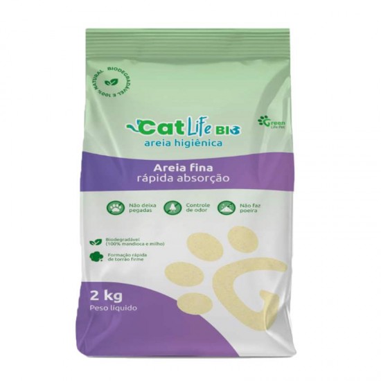 AREIA GATO FINA 2KG CAT LIFE MANDIOCA