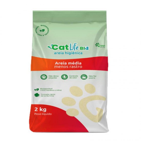 AREIA GATO MEDIA 2KG CAT LIFE MANDIOCA