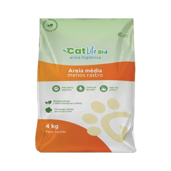 AREIA GATO MEDIA 4KG CAT LIFE MANDIOCA